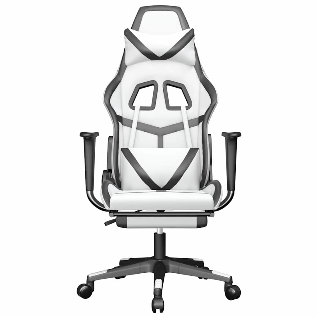 gamingstol med fodstøtte kunstlæder hvid og sort