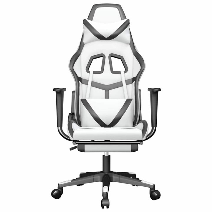 gamingstol med fodstøtte kunstlæder hvid og sort