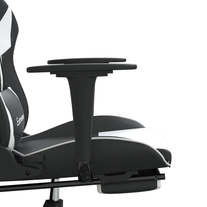 gamingstol med fodstøtte kunstlæder sort og hvid