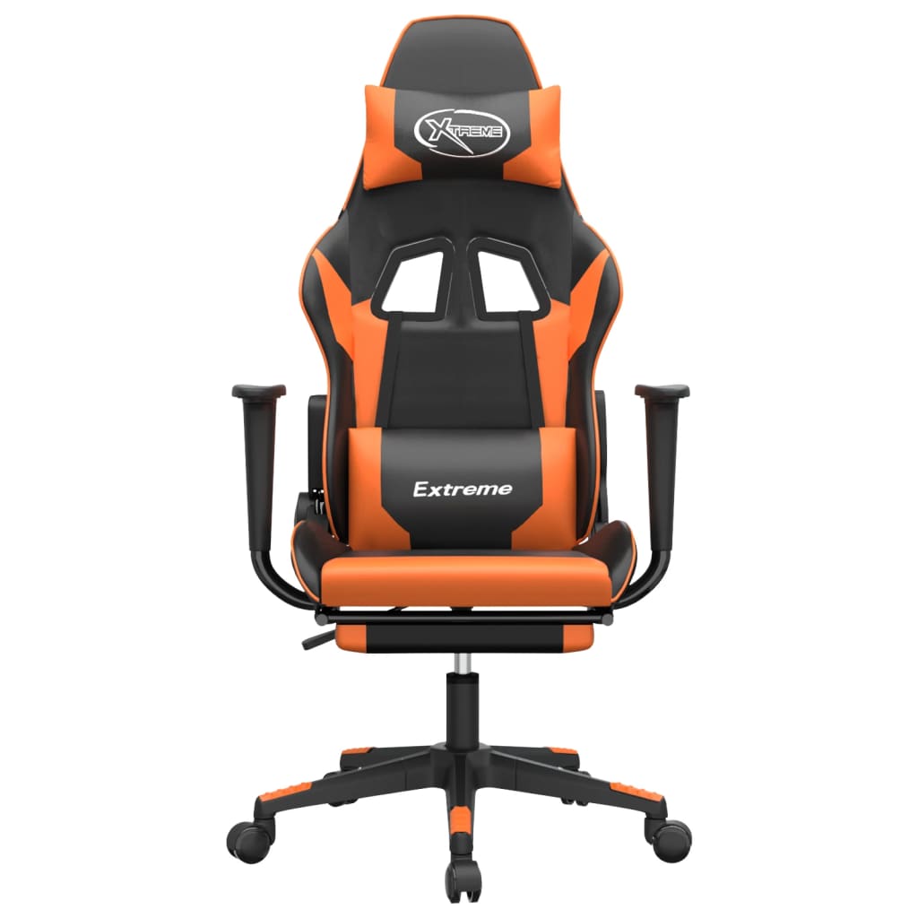gamingstol med fodstøtte kunstlæder sort og orange