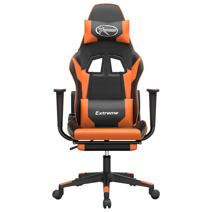 gamingstol med fodstøtte kunstlæder sort og orange