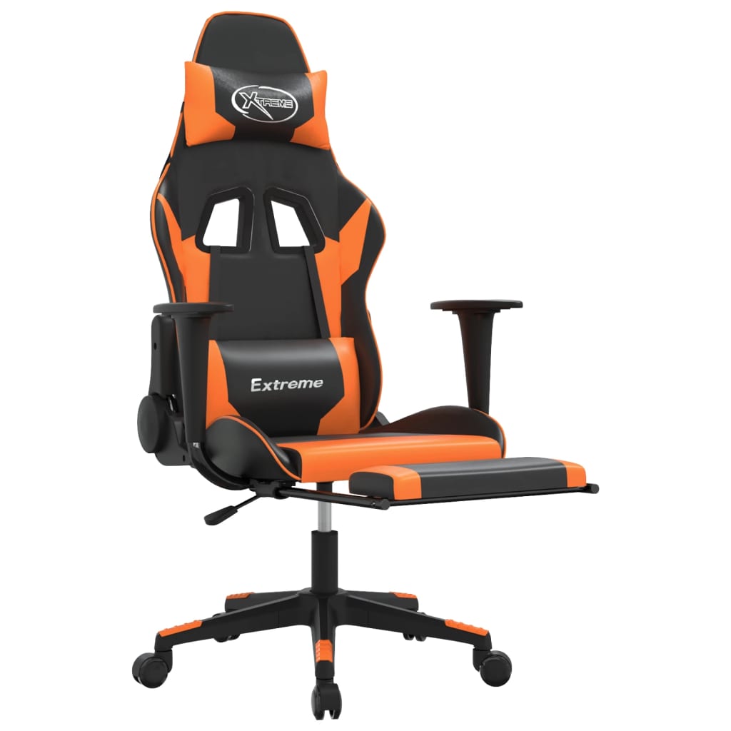 gamingstol med fodstøtte kunstlæder sort og orange