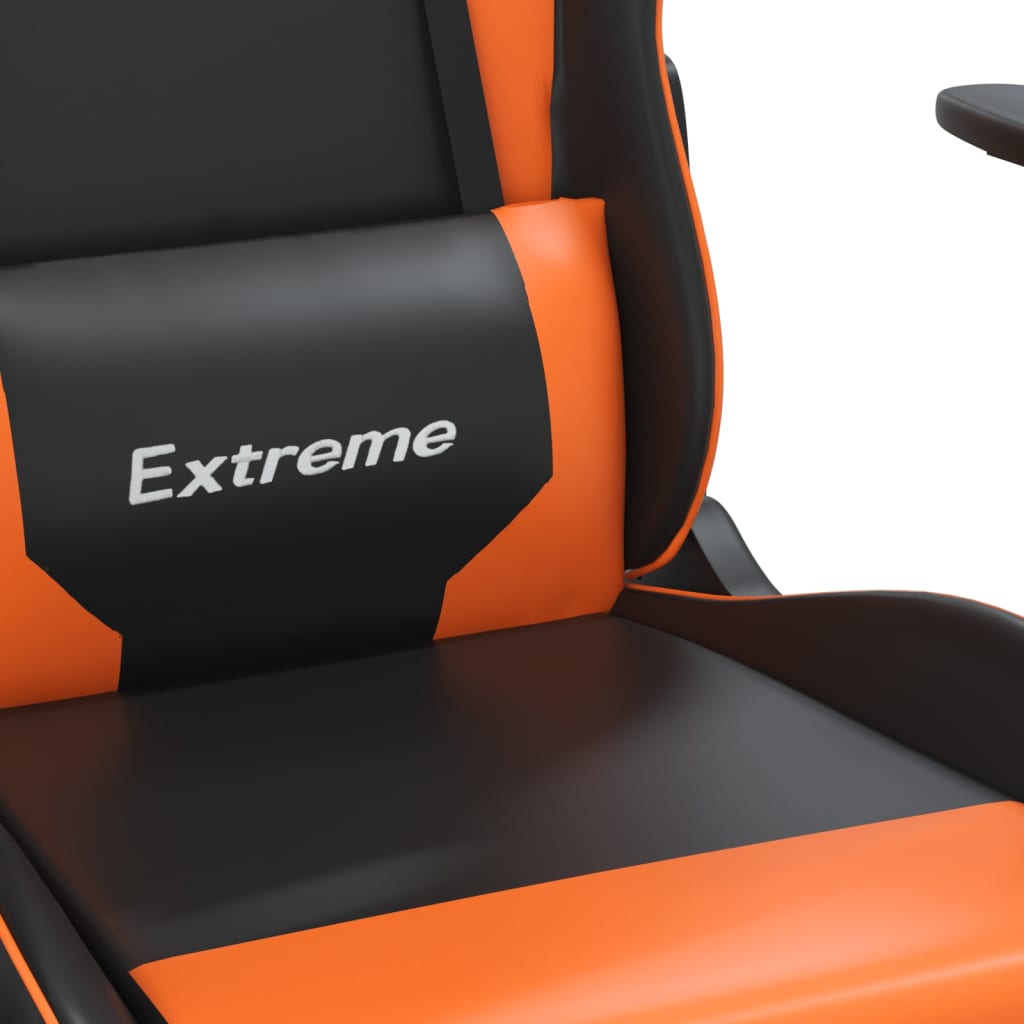 gamingstol med fodstøtte kunstlæder sort og orange