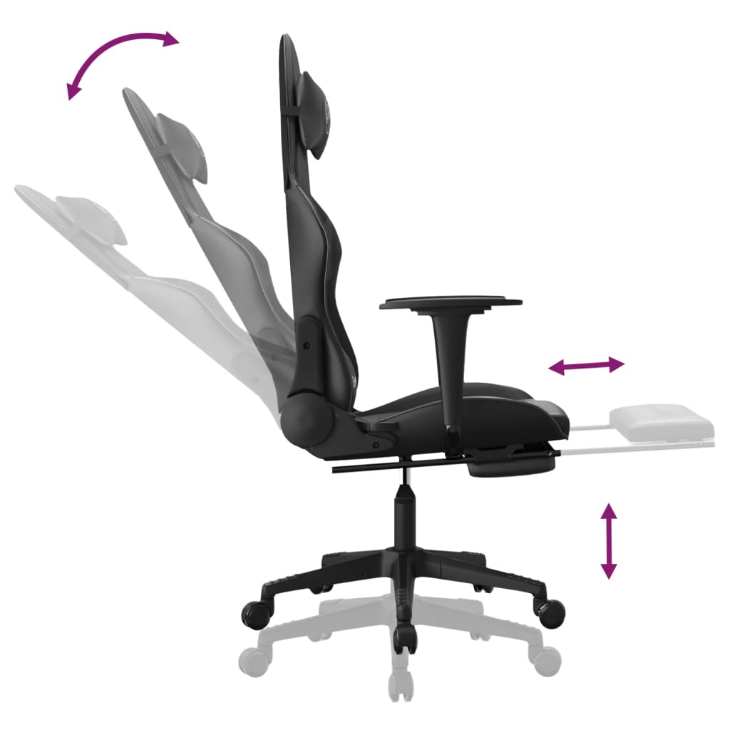 gamingstol med fodstøtte kunstlæder sort