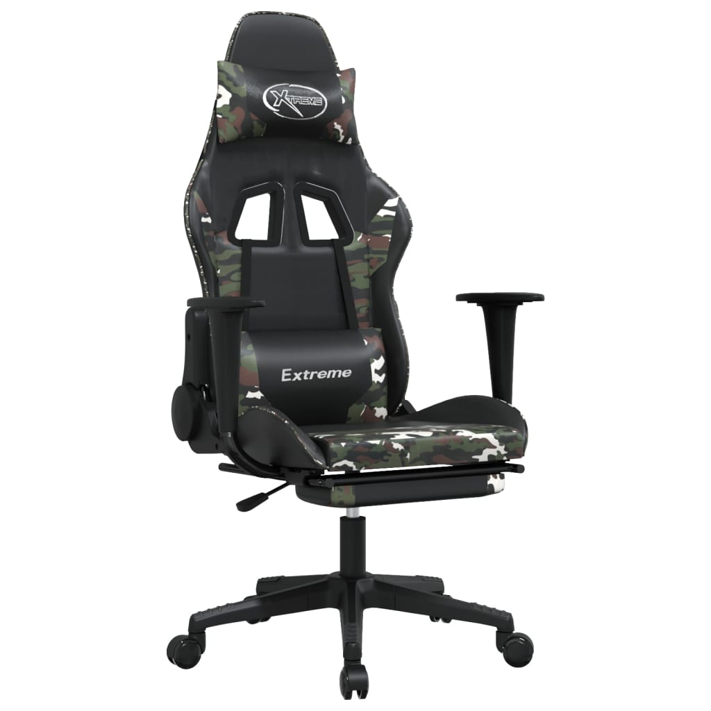 gamingstol med fodstøtte kunstlæder sort og camouflage
