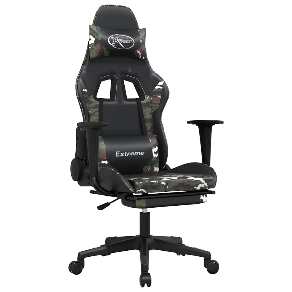 gamingstol med fodstøtte kunstlæder sort og camouflage