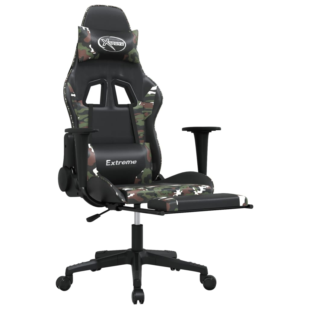 gamingstol med fodstøtte kunstlæder sort og camouflage