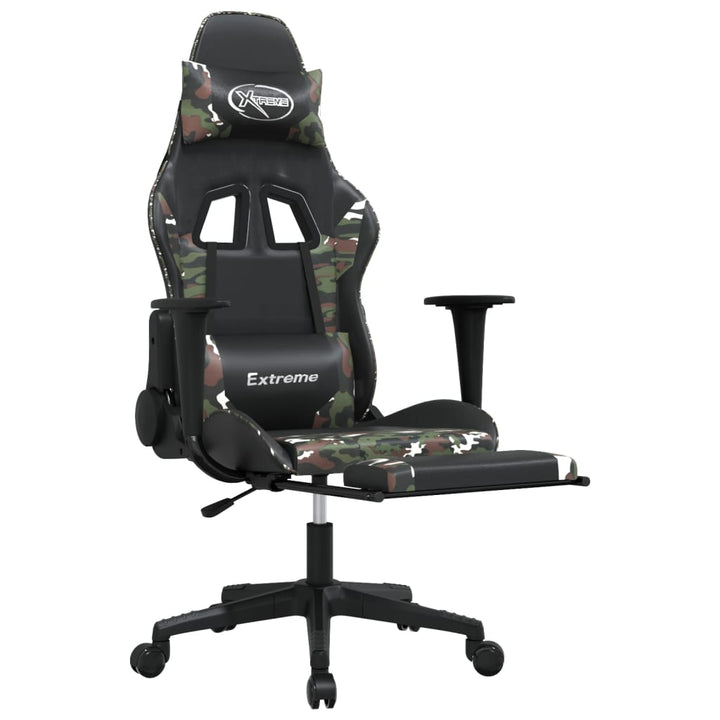 gamingstol med fodstøtte kunstlæder sort og camouflage