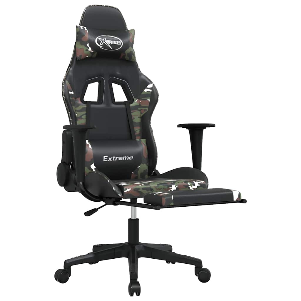 gamingstol med fodstøtte kunstlæder sort og camouflage