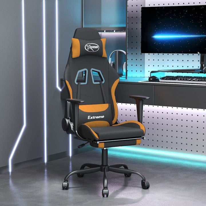 gamingstol med fodstøtte stof sort og orange