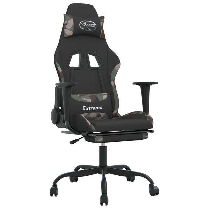 gamingstol med fodstøtte stof sort og camouflage