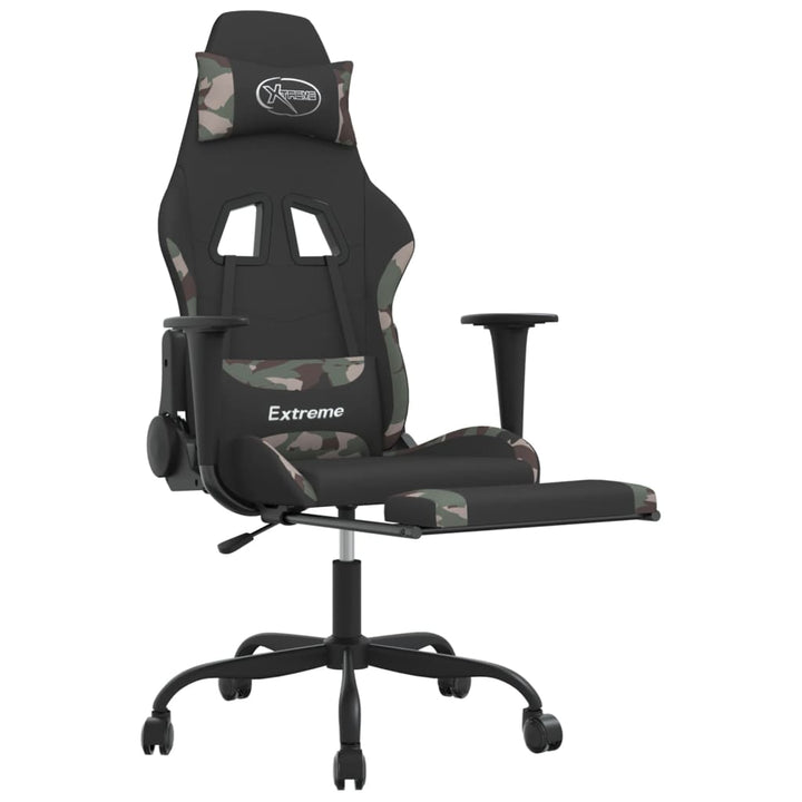 gamingstol med fodstøtte stof sort og camouflage