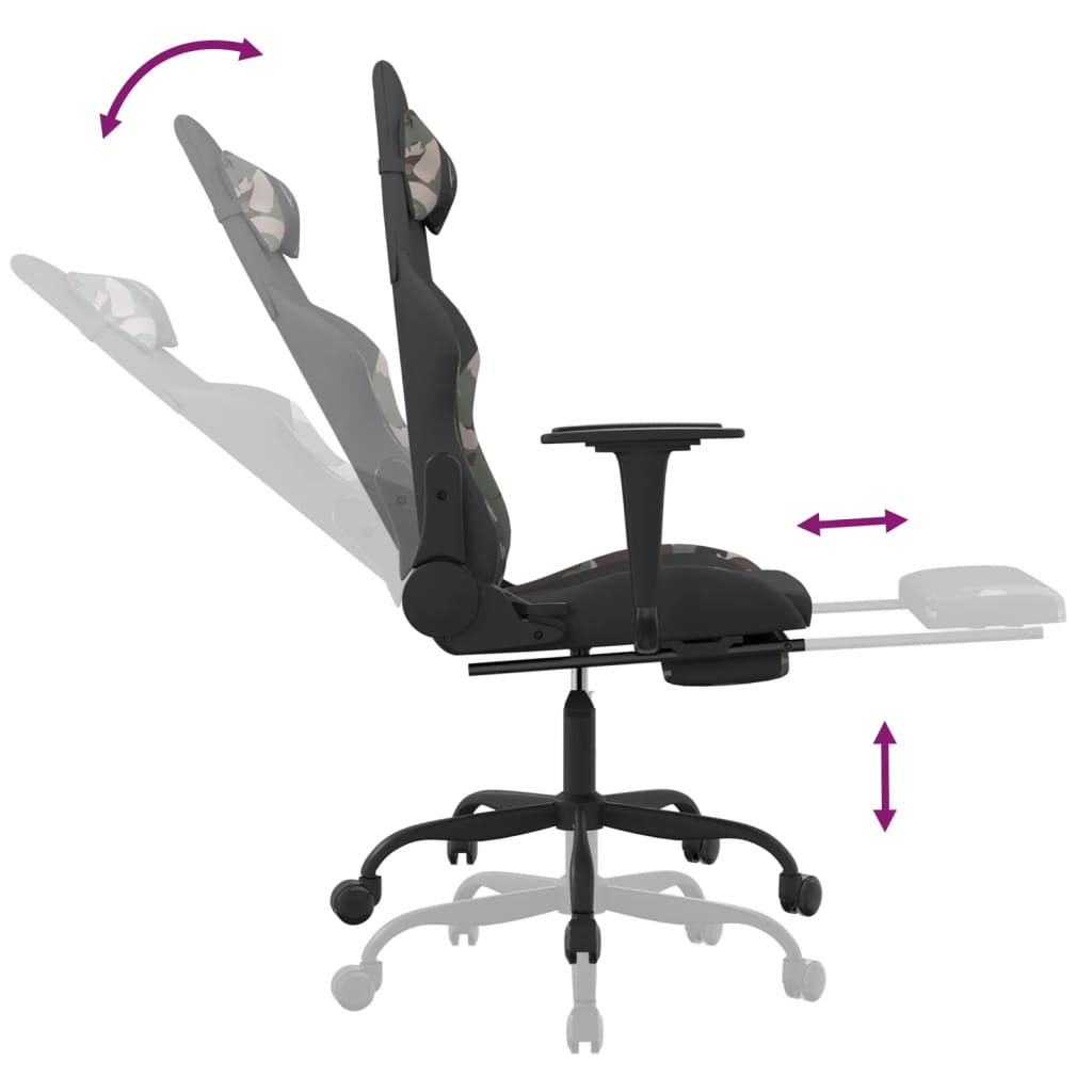 gamingstol med fodstøtte stof sort og camouflage