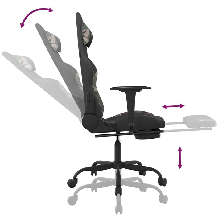 gamingstol med fodstøtte stof sort og camouflage
