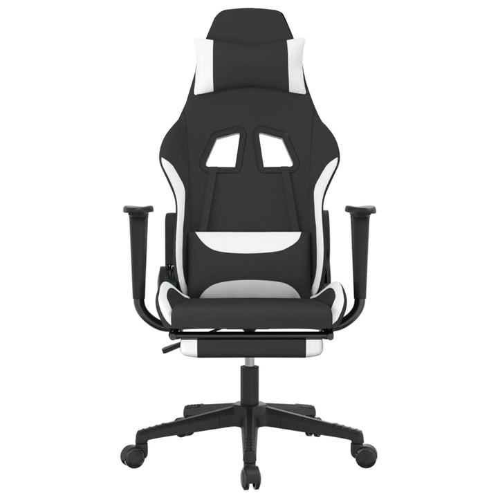 gamingstol med fodstøtte stof sort og hvid