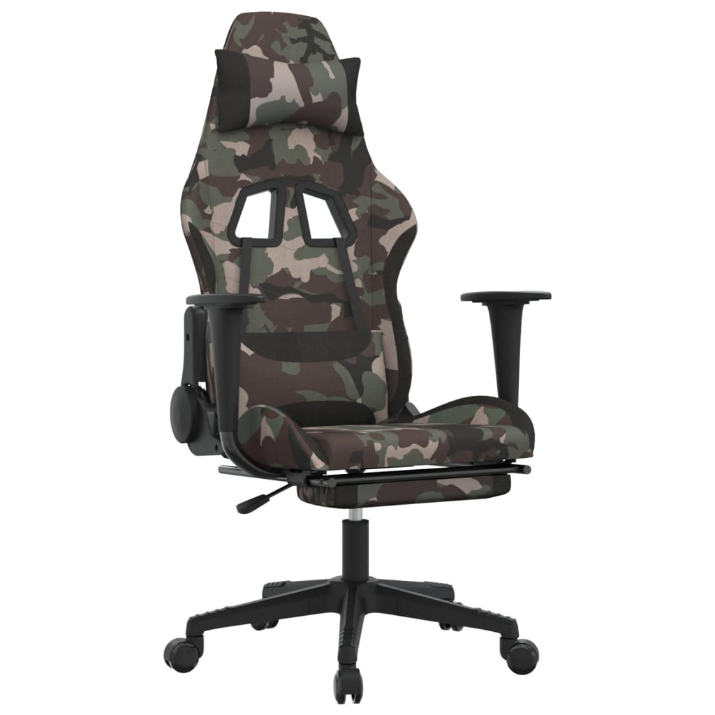 gamingstol med fodstøtte stof camouflage og sort