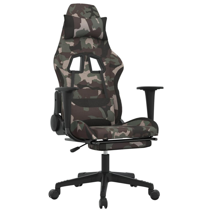 gamingstol med fodstøtte stof camouflage og sort