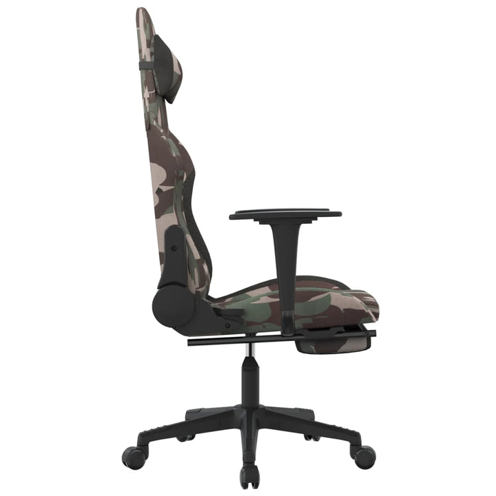 gamingstol med fodstøtte stof camouflage og sort