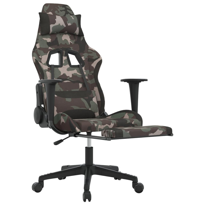 gamingstol med fodstøtte stof camouflage og sort