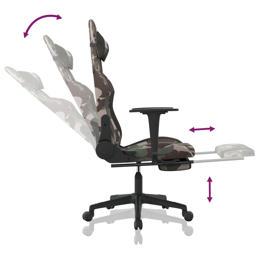 gamingstol med fodstøtte stof camouflage og sort