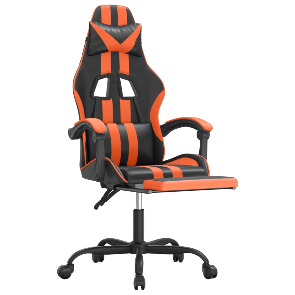 gamingstol med fodstøtte kunstlæder sort og orange