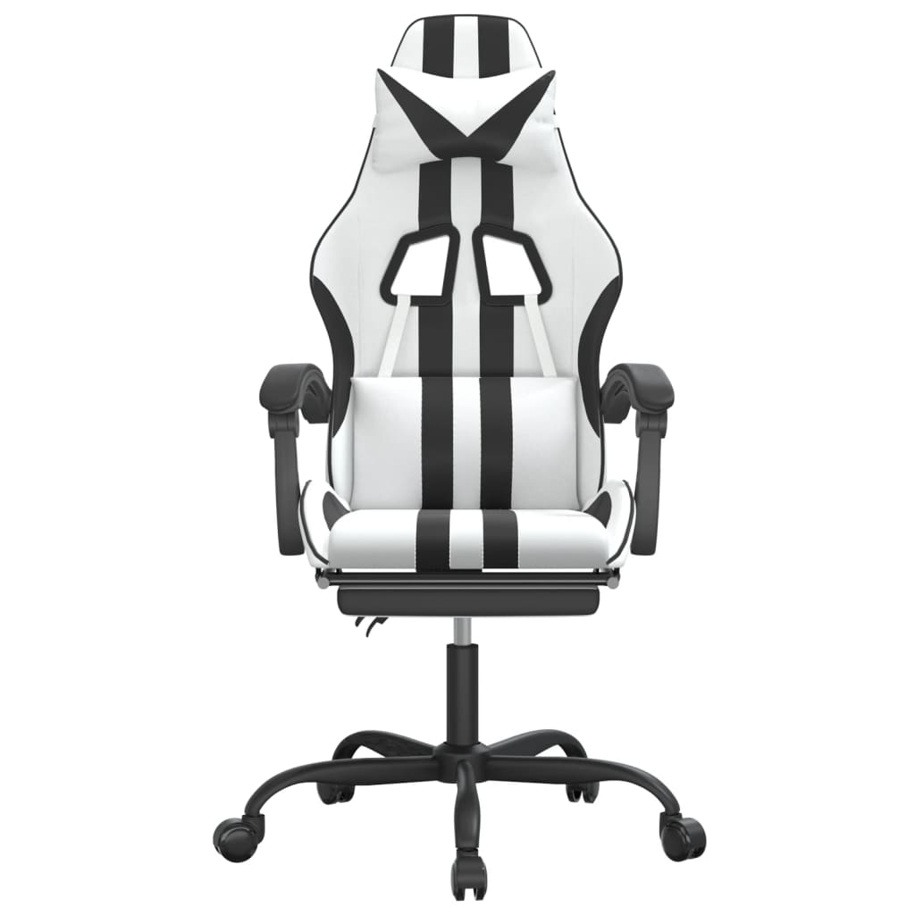 gamingstol med fodstøtte kunstlæder hvid og sort