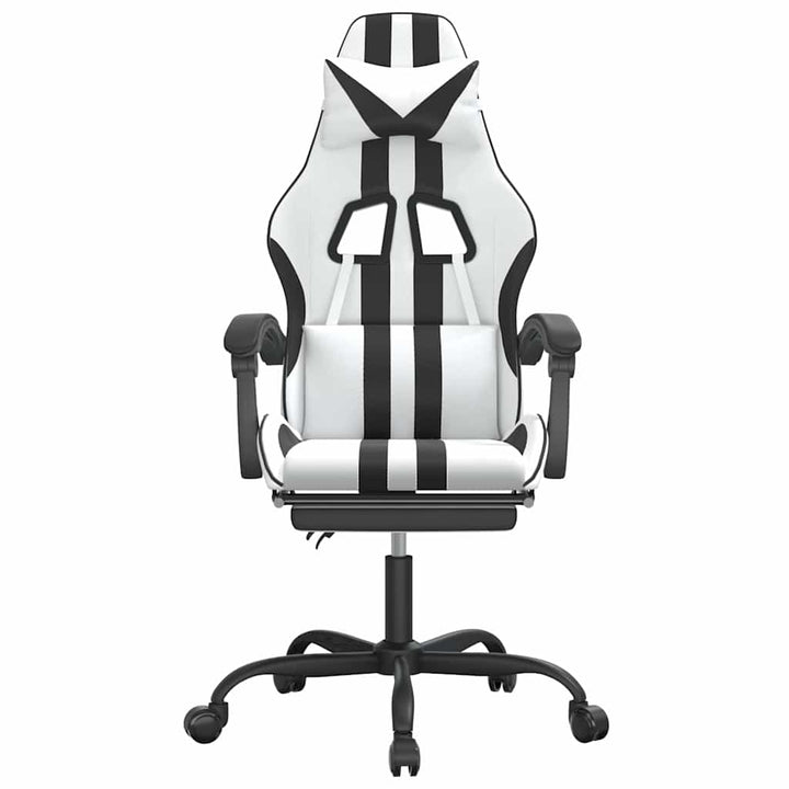 gamingstol med fodstøtte kunstlæder hvid og sort