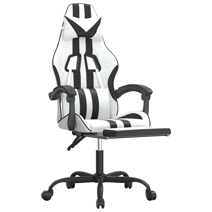 gamingstol med fodstøtte kunstlæder hvid og sort
