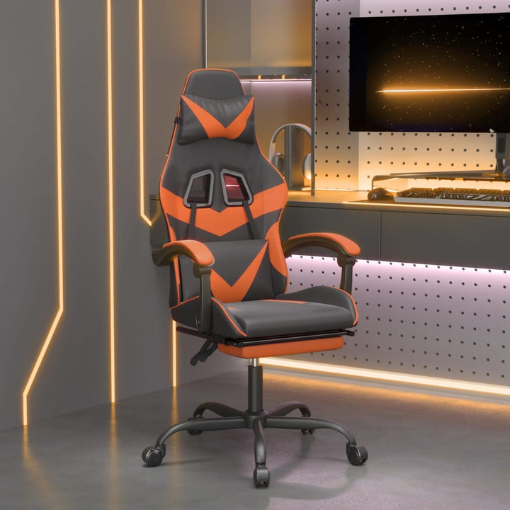 gamingstol med fodstøtte kunstlæder sort og orange