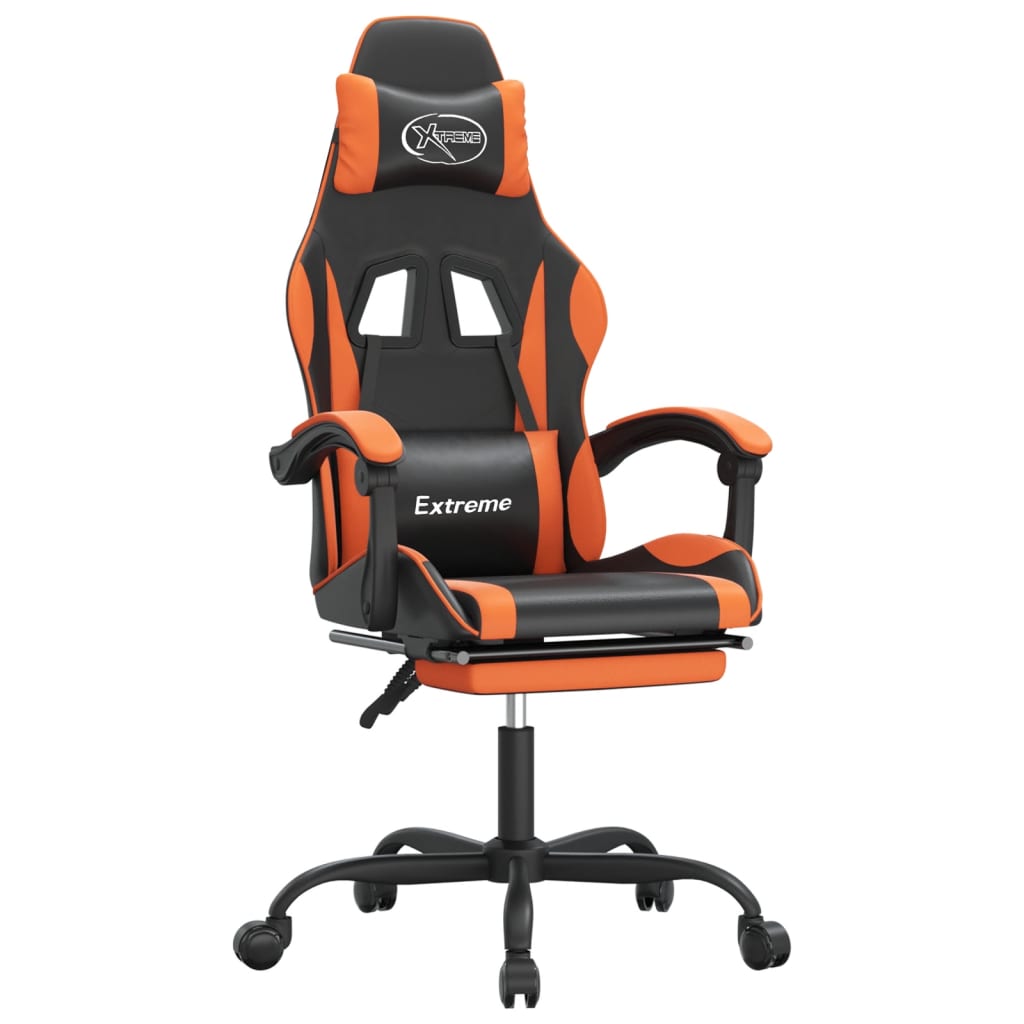 gamingstol med fodstøtte kunstlæder sort og orange