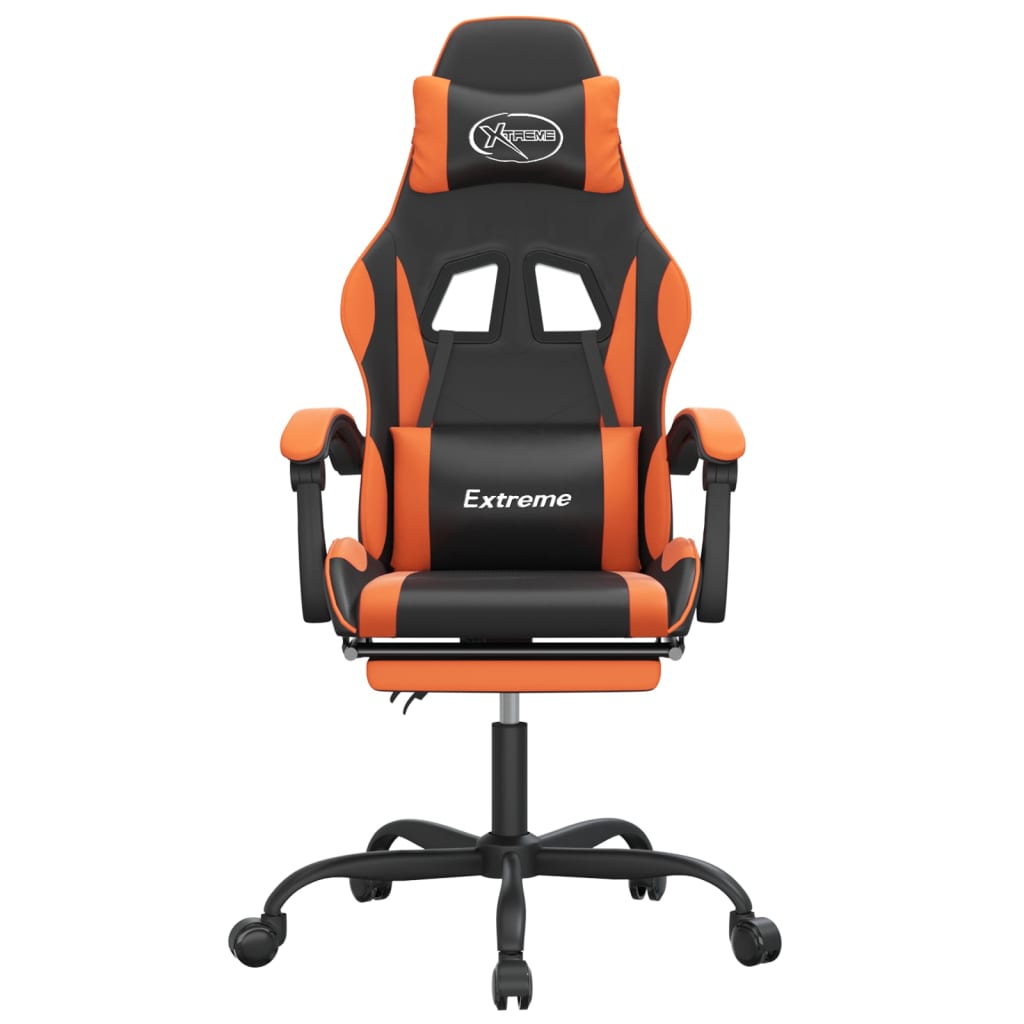 gamingstol med fodstøtte kunstlæder sort og orange