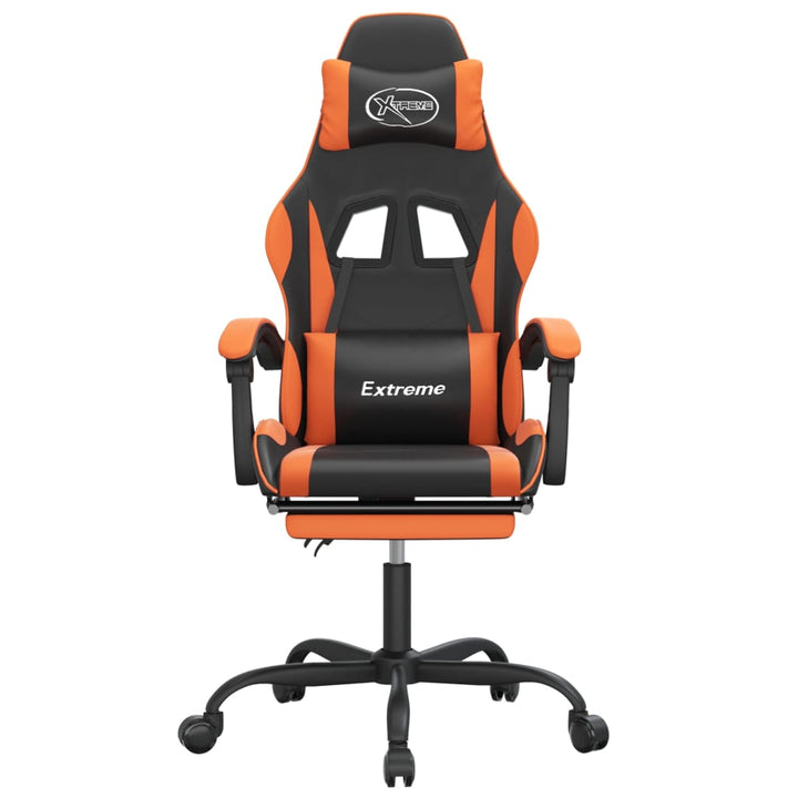 gamingstol med fodstøtte kunstlæder sort og orange