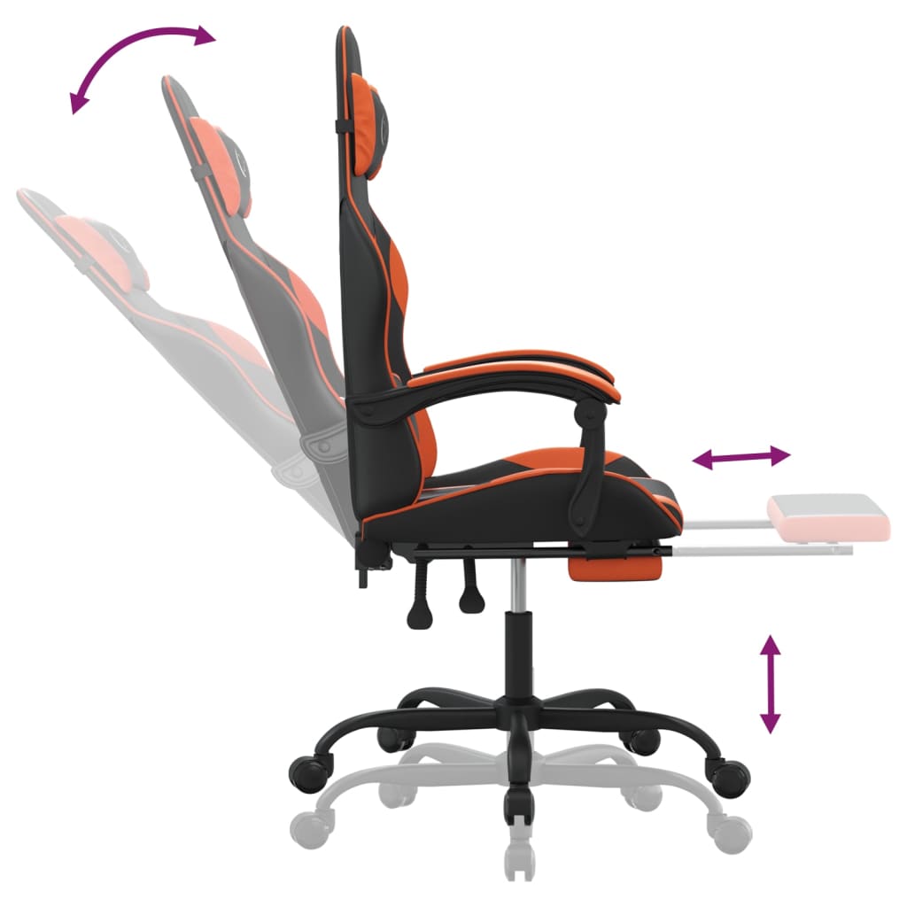gamingstol med fodstøtte kunstlæder sort og orange