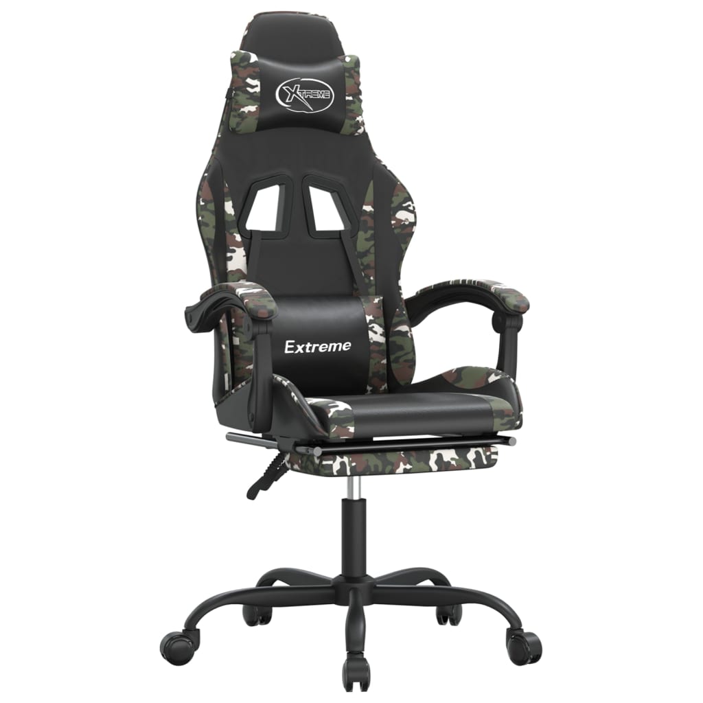 gamingstol med fodstøtte kunstlæder sort og camouflage