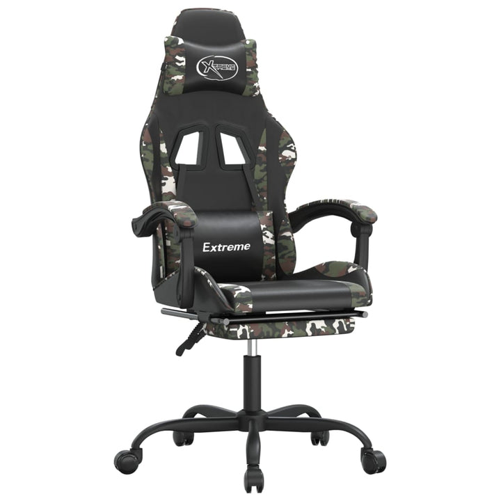 gamingstol med fodstøtte kunstlæder sort og camouflage