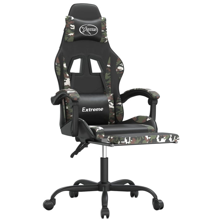 gamingstol med fodstøtte kunstlæder sort og camouflage