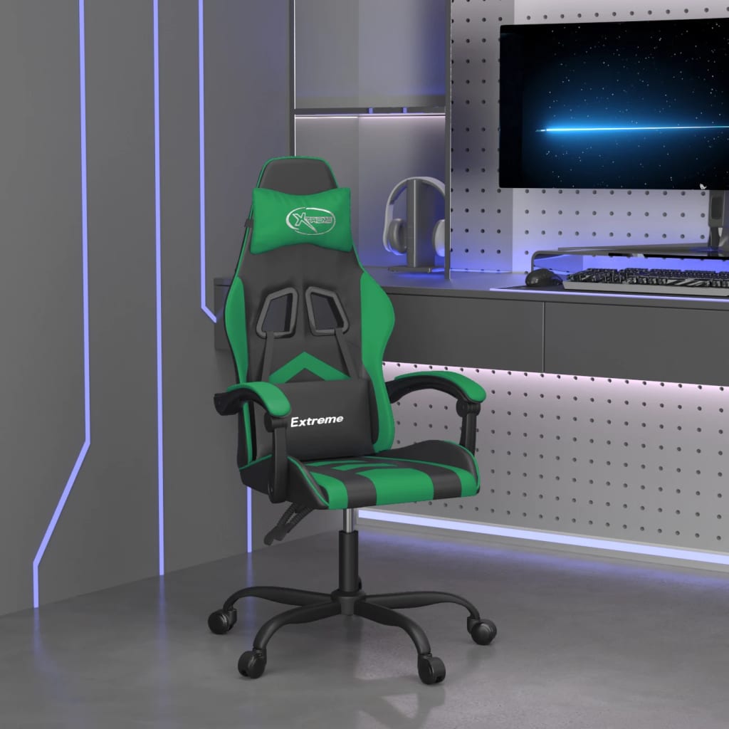 gamingstol kunstlæder sort og grøn