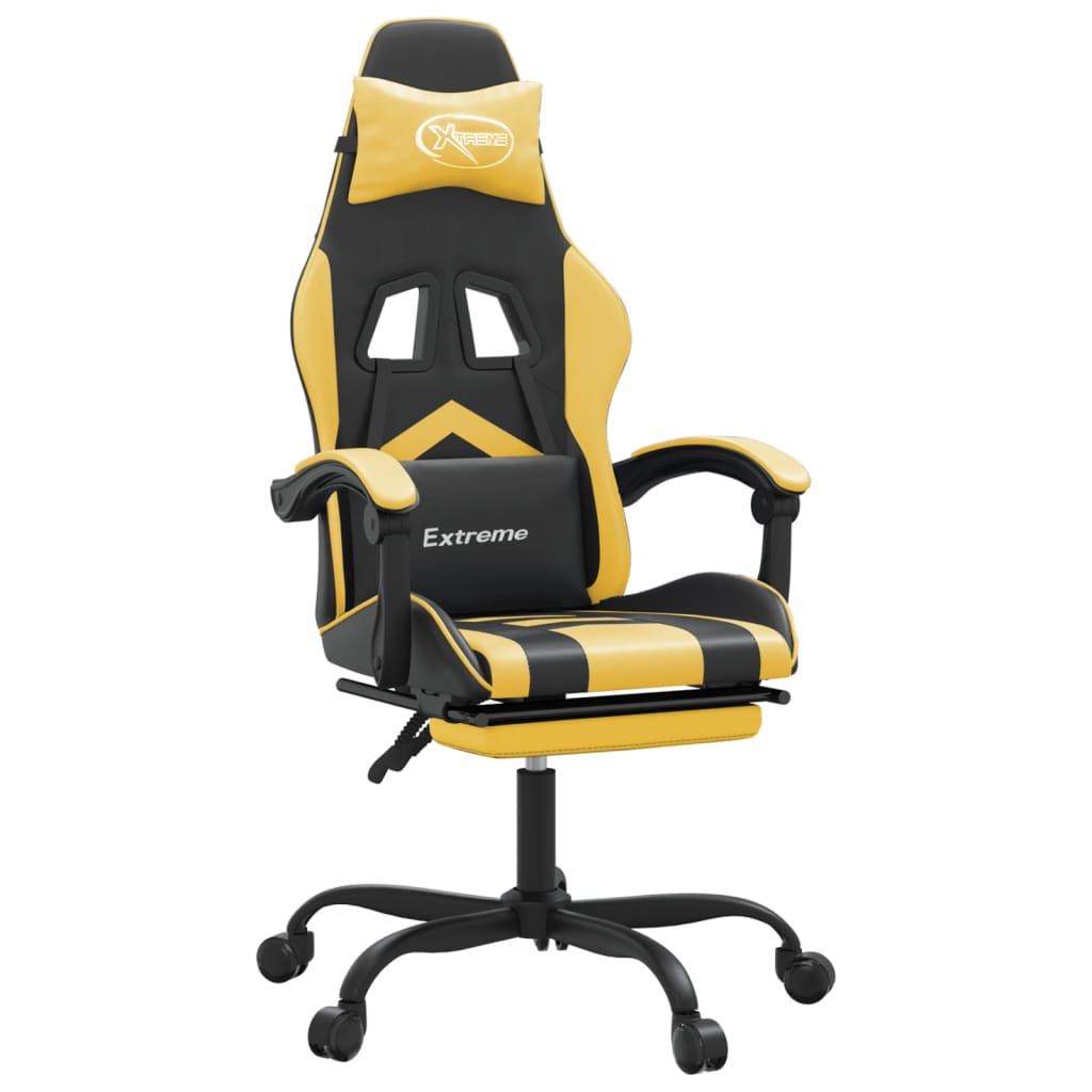 gamingstol med fodstøtte kunstlæder sort og rød guldfarvet