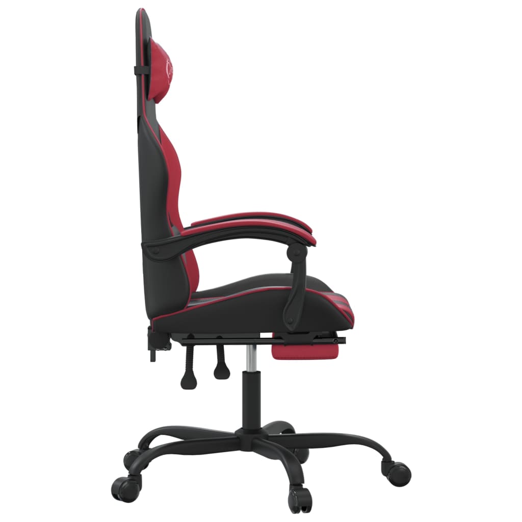gamingstol med fodstøtte kunstlæder sort og vinrød