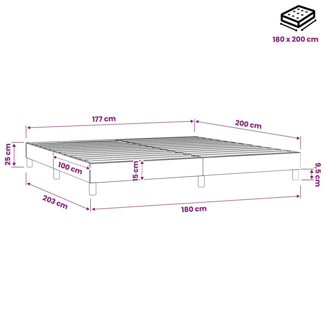 Boxspring sengeramme 180x200 cm stof lysegrå