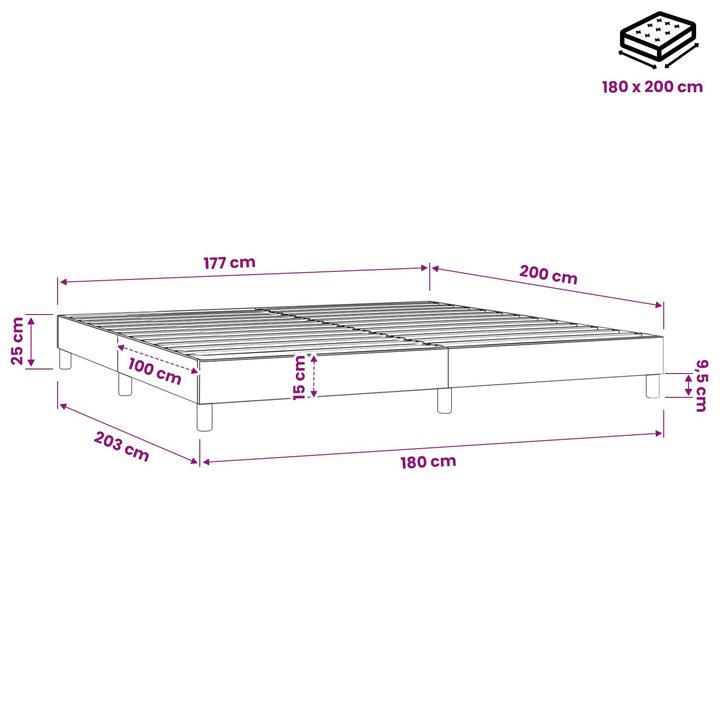 Boxspring sengeramme 180x200 cm stof lysegrå