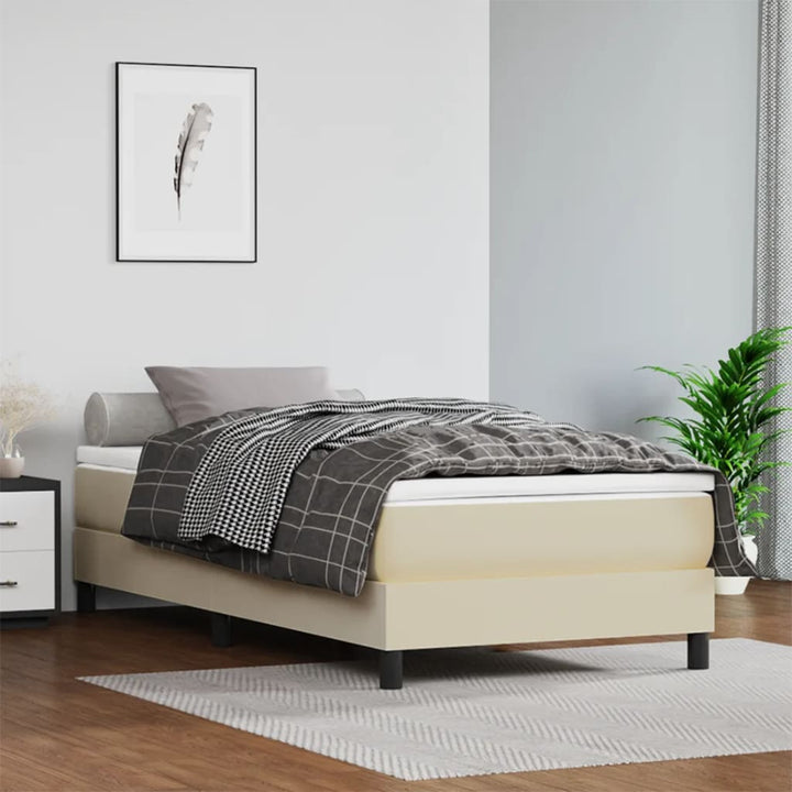 Boxspring sengeramme 90x200 cm kunstlæder cremefarvet