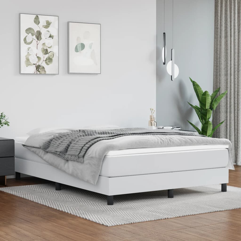Boxspring sengeramme 140x200 cm kunstlæder hvid