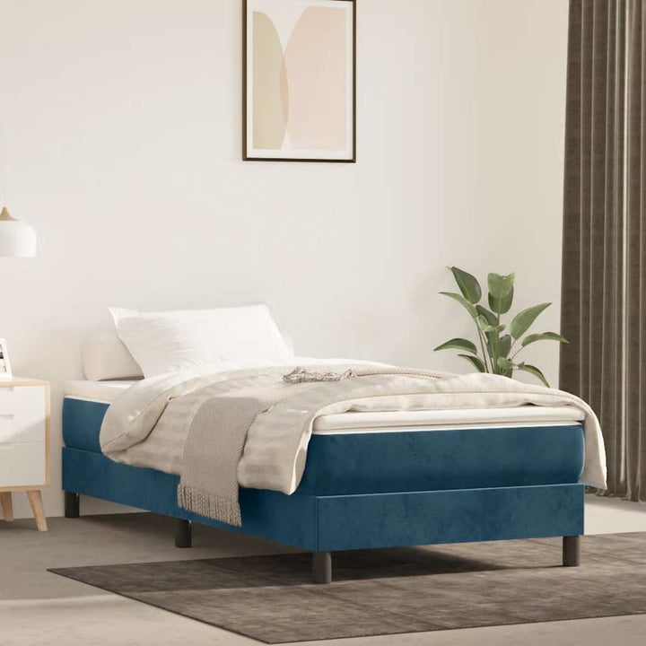 Boxspring sengeramme Mørkeblå 90x200 cm Fløjl