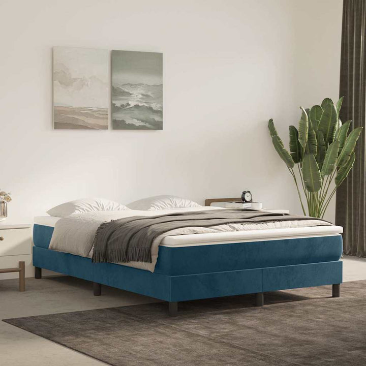 Boxspring sengeramme Mørkeblå 140x190 cm Fløjl