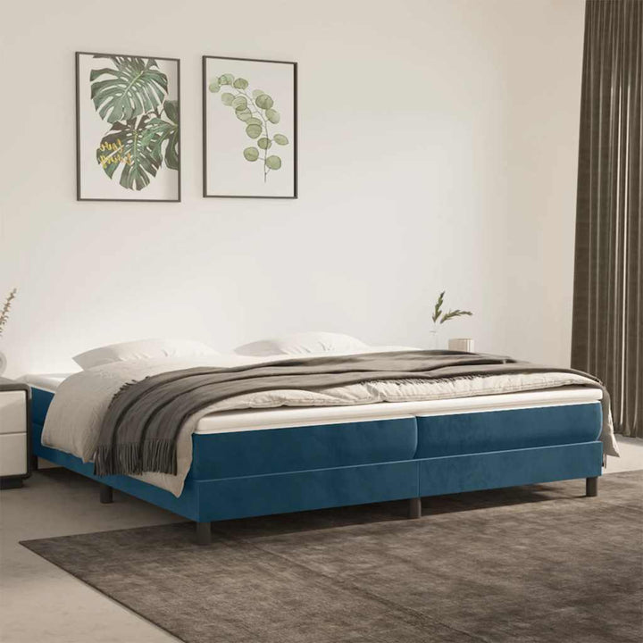 Boxspring sengeramme Mørkeblå 200x200 cm Fløjl