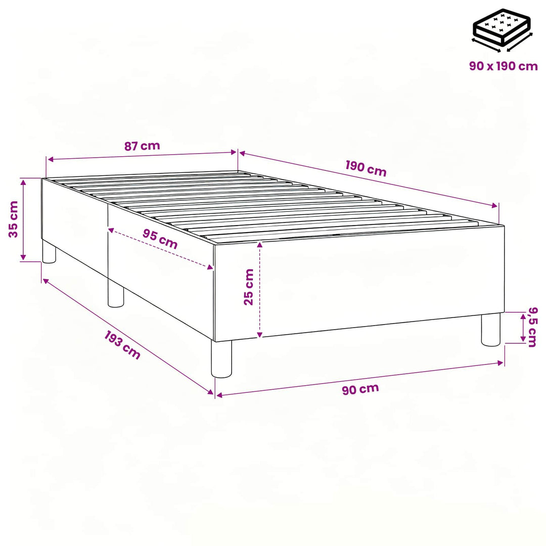 Boxspring sengeramme 90x190 cm stof sort