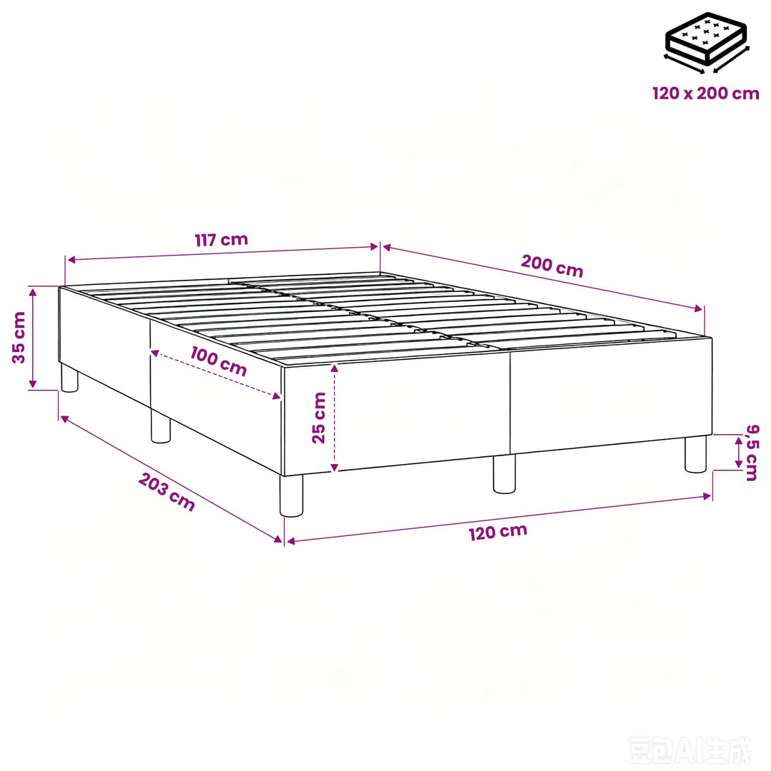 Boxspring sengeramme Lysegrå 120x200 cm Stof