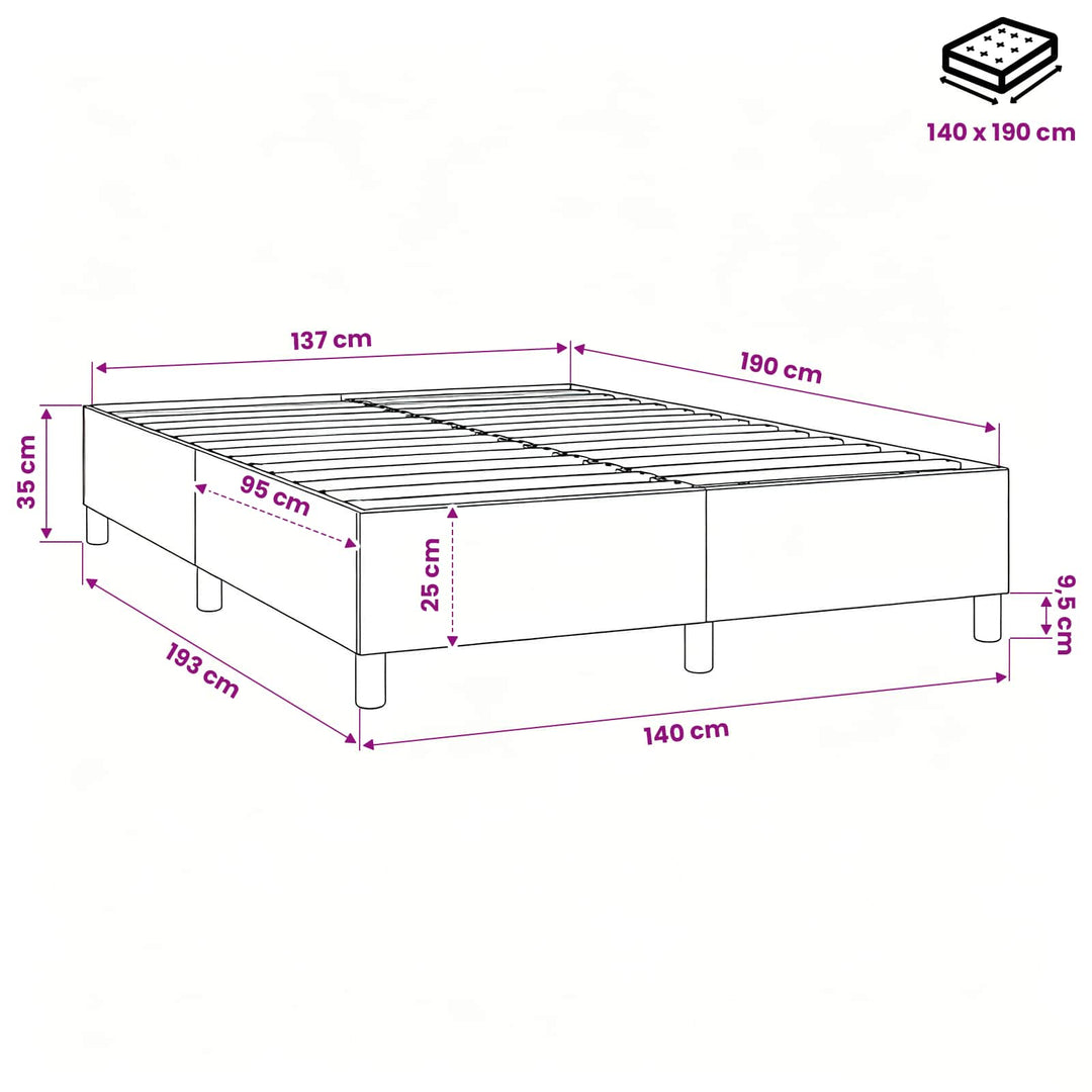 Boxspring sengeramme 140x190 cm stof mørkegrå