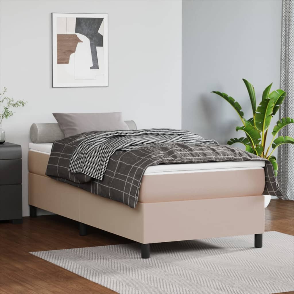 Boxspring sengeramme 100x200 cm kunstlæder cappuccinofarvet